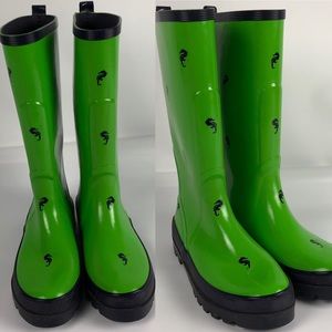J.Crew Womens Rain Boots 9 Rubber Green Sea Horse